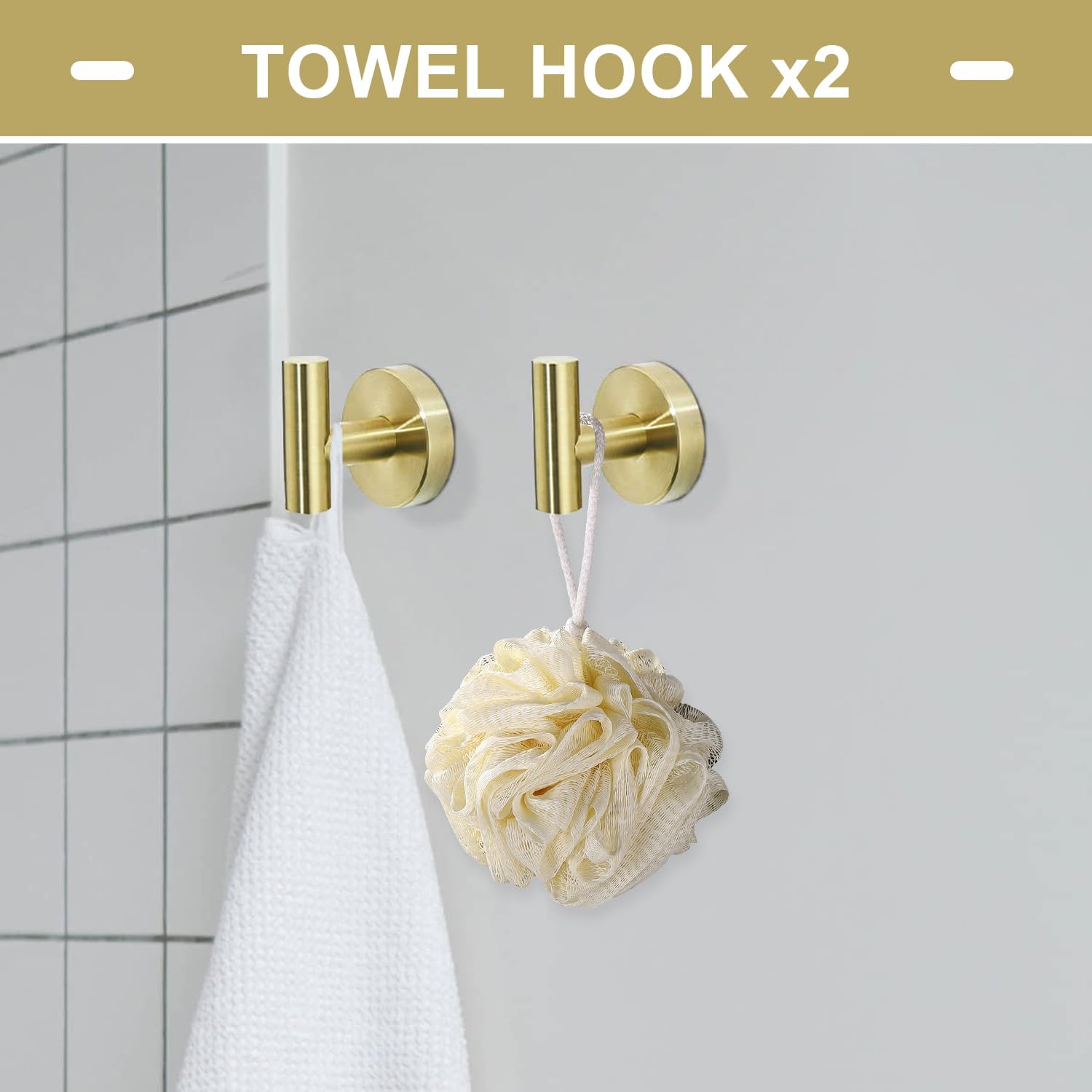 Brushed Gold 5 Piece Bathroom Hardware Set, SUS304 Stainless Steel 24 Inch Bath Towel Bar Set, Round Bathroom Accessories Kit Wall Mounted