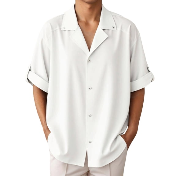 NAFUU Casual Shirts For Men Fashion Men's Shirt Half Sleeve Comfortable Stretch Button Down Shirt Daily Wear Summer Breathable Tops Regular Fit Shirts