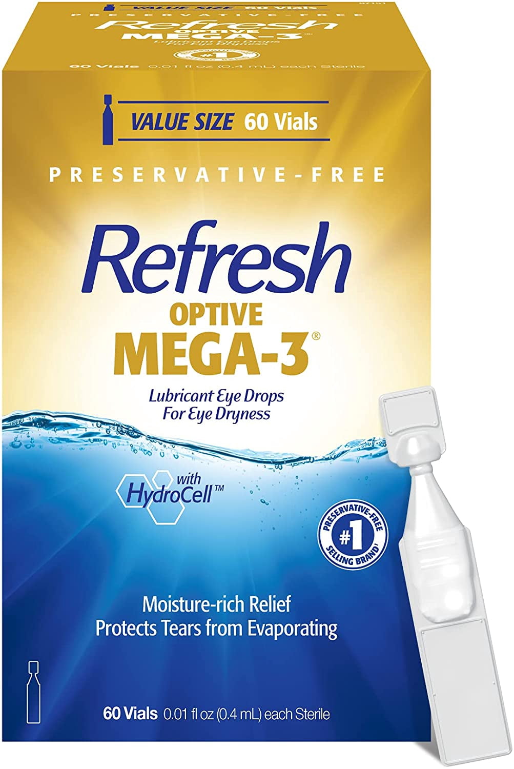 Refresh Optive Mega-3 Preservative-Free Lubricant Eye Drops, 60 Count