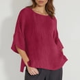 thumbnail image 2 of Top holgado de manga 3/4 con estampado floral para mujer, cuello redondo, blusa ligera de lino, túnica informal para el día a día y festivales, 2 of 5