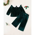 thumbnail image 4 of Yaoqi 18 Months Infant Baby Girl Outfit Set 24 Months Winter Clothes Ruffle Long Sleeves Pullover Top Solid Color Pants 2pcs Clothing Green, 4 of 6