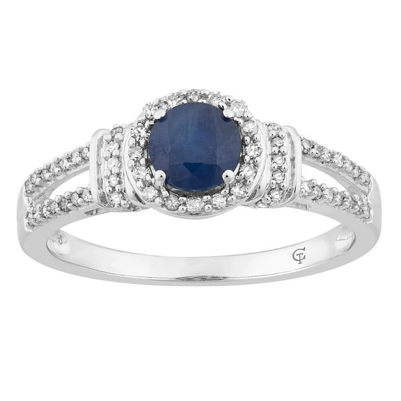 10k White Gold Sapphire & 1/5 Carat Diamond Split Shank Ring