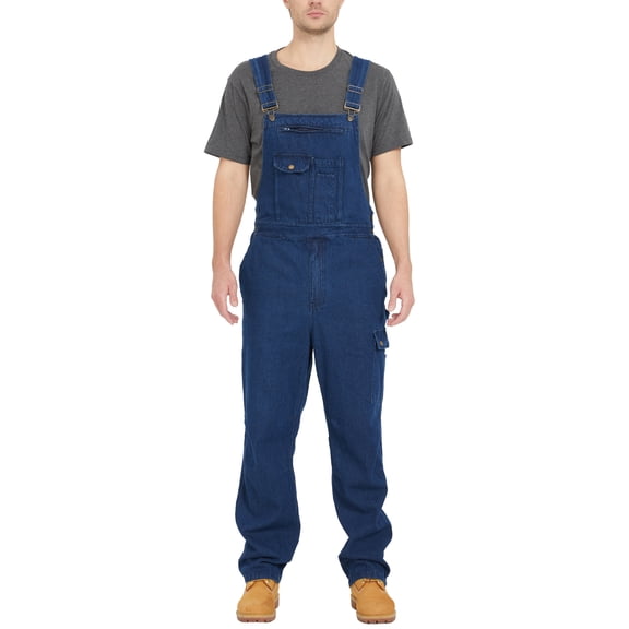 Ubon Men's Denim Bib Overalls Durable Cotton Twill Coveralls Breathable Workwear Indigo Rigid 34W x 30L