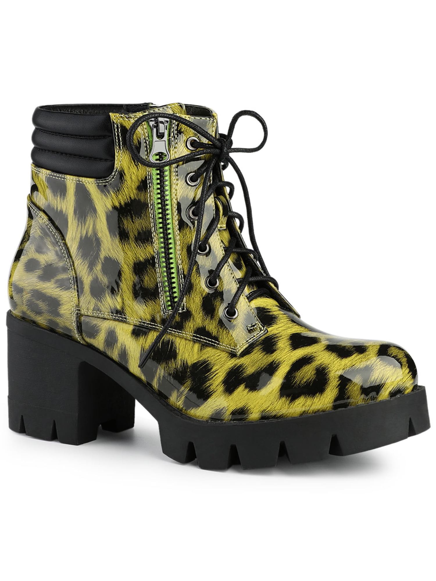 Allegra K - Allegra K Women's Leopard Print Chunky Mid Heels Combat ...