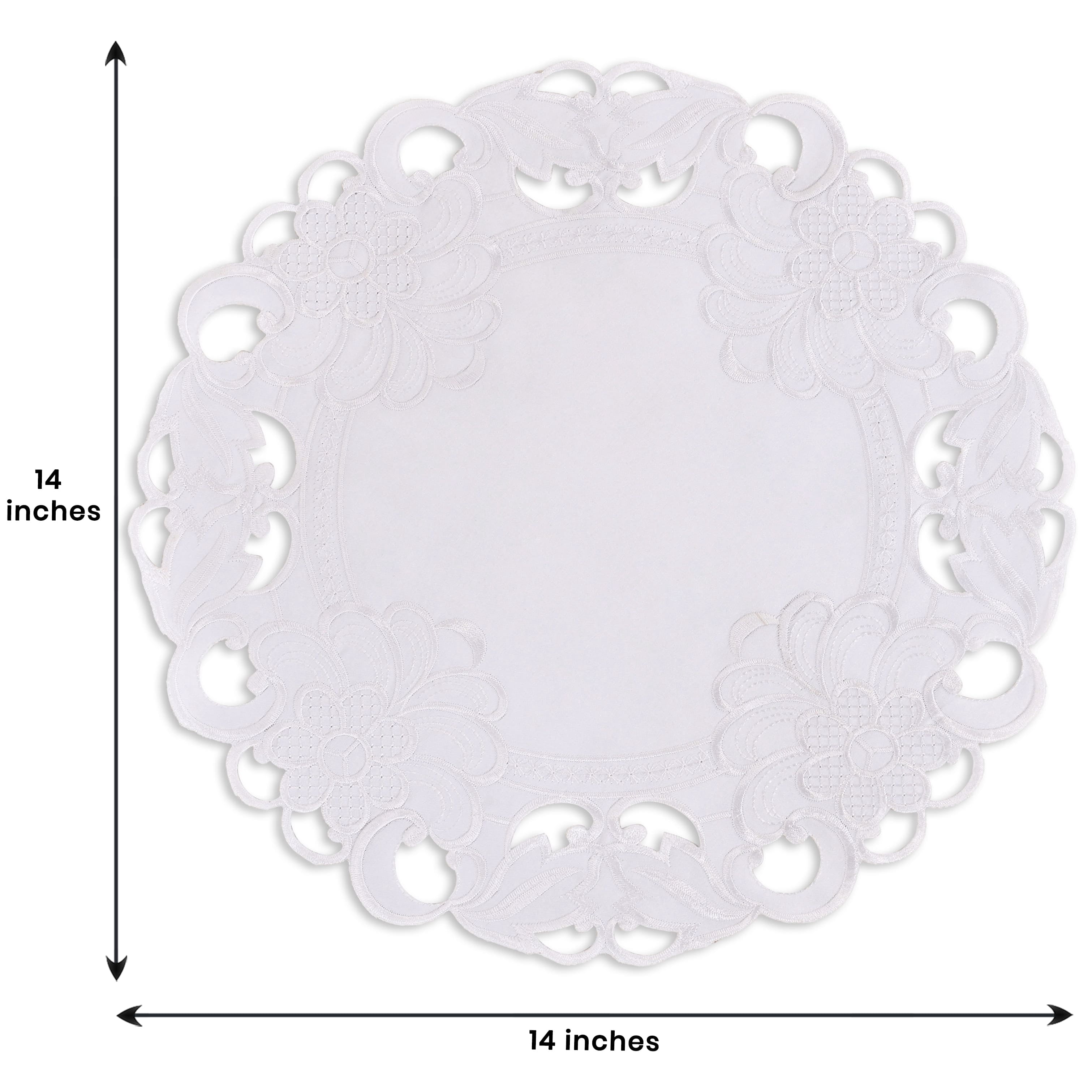 Decozen White Doilies Set of 4 - Round Placemats European Embroidery for Dining Table Home Decor Wedding - 15 inches - The Snow Blossom Collection