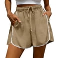 thumbnail image 4 of Qgtaibl Womens Drawstring Cotton Athletic Shorts Elastic High Waist Dolphin Shorts with Pockets Casual Loose Fit Lightweight Workout Shorts for Summer Running Training Gym Khaki S, 4 of 7