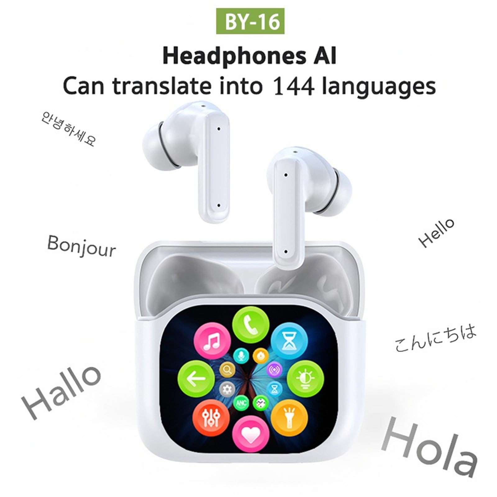 AI Translation Earbuds with Smart Touchscreen Case, Real-Time Two-Way Language Translator, Bluetooth Wireless Earbuds with Free App, No Subscription, for Travel & Daily Use