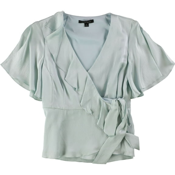 Nanette Lepore Womens Ruffled Faux Wrap Blouse, Blue, 4