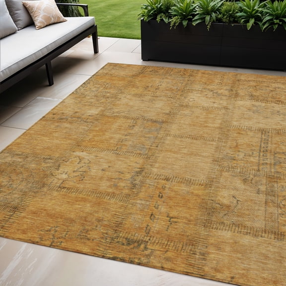 HomeRoots 581588 5 x 8 ft. Patchwork Washable Indoor & Outdoor Rectangle Area Rug, Peach, Gray & Charcoal