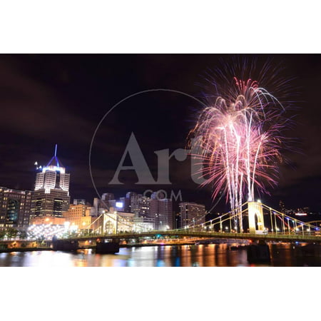 Fireworks on the Allegheny River in Downtown  Pittsburgh, Pennsylvania, Usa. Print Wall Art By