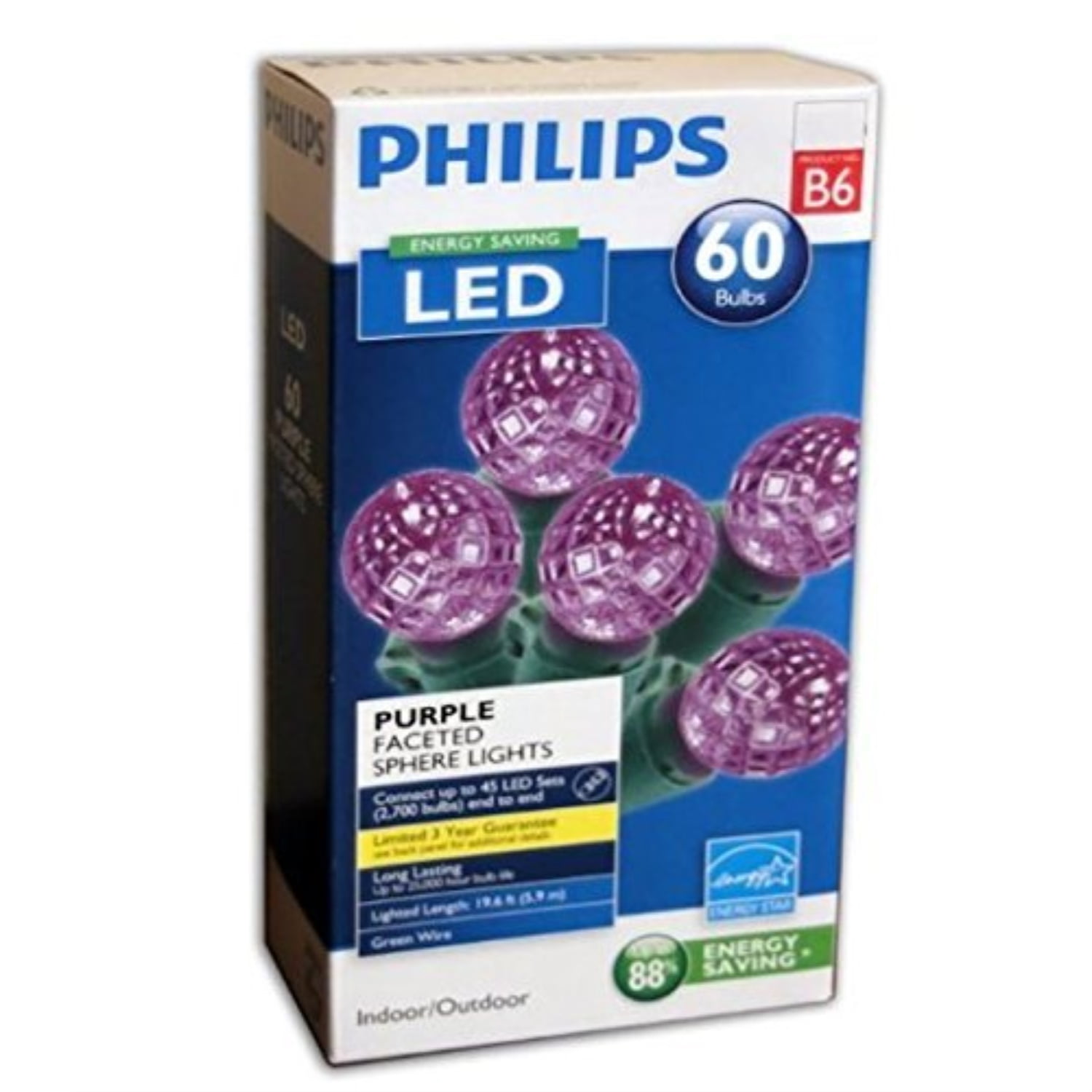 Purple Warm White & Orange 19.6FT Philips LED 60 ct Mini String Lights 