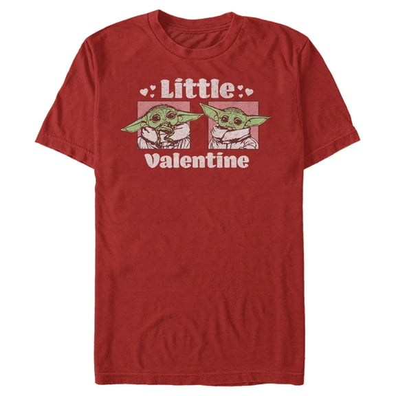 Men's Star Wars: The Mandalorian Valentine's Day The Child Little Valentine Panels  Graphic Tee Red X Large