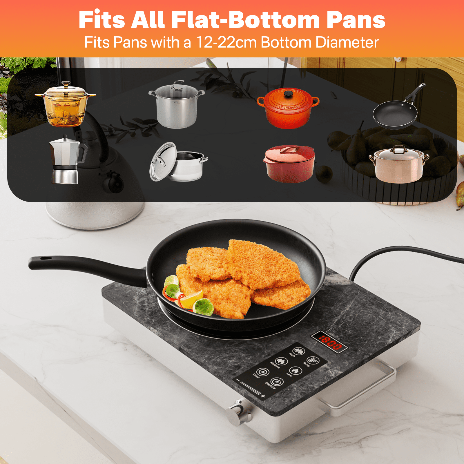 Graceall Portable Hot Plate 1800 Watt, Single Burner Electric Stove 7.87in Infrared Ceramic Cooktop, Cocinas Electricas de Mesa Countertop 1 Eye Burner Stove Electric for Home, Dorm, RV, and Camping
