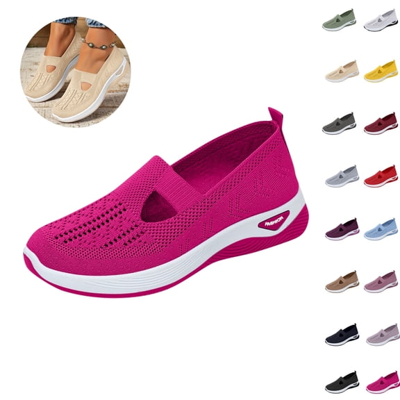 Mfakffe Orthopedic Shoes for Women Mesh Breathable Non Slip Sneakers Arch Support Casual Walking Shoes Lightweight Slip on(Hot Pink)