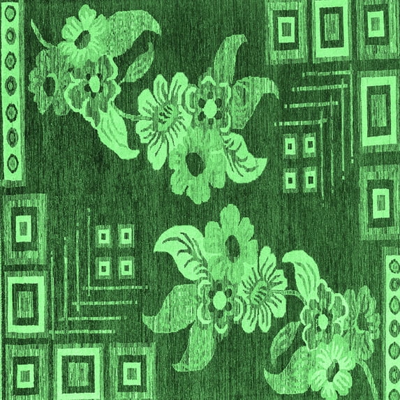 Ahgly Company Indoor Square Abstract Emerald Green Modern Area Rugs, 5' Square