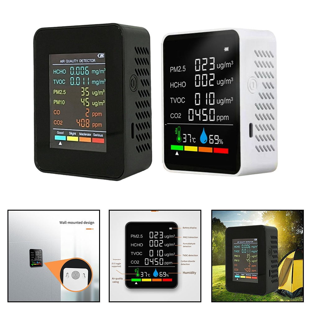 1Pcs Professional Indoor Air Quality Monitor - Air Quality Monitor Indoor, Black New Black Six-In-One