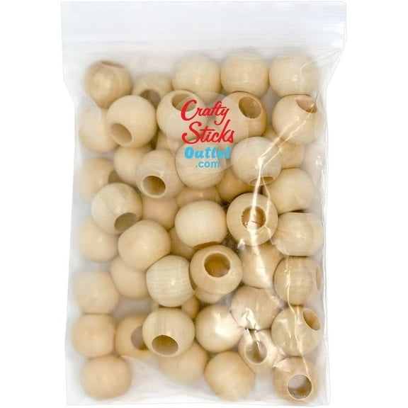 CraftySticks 50 Pcs, 20mm Round Wood Beads Large Hole, Macrame Beads for 8mm Cord, Crafts, Farmhouse Décor Beads, Jewelry Making (20mmNATURAL)