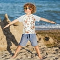 thumbnail image 3 of FORMRS Boys Rash Guard with Short Sleeves UPF 50+ Swim Shirts Sizes 3-12T, Orange Floral Blooms, 3 of 6