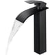 thumbnail image 2 of Grifo de baño con caño de cascada alto negro, grifos de lavabo de tocador de baño de una sola manija, grifo de recipiente para fregadero de 1 orificio, grifo de lavabo con mangueras de sumin, 2 of 4
