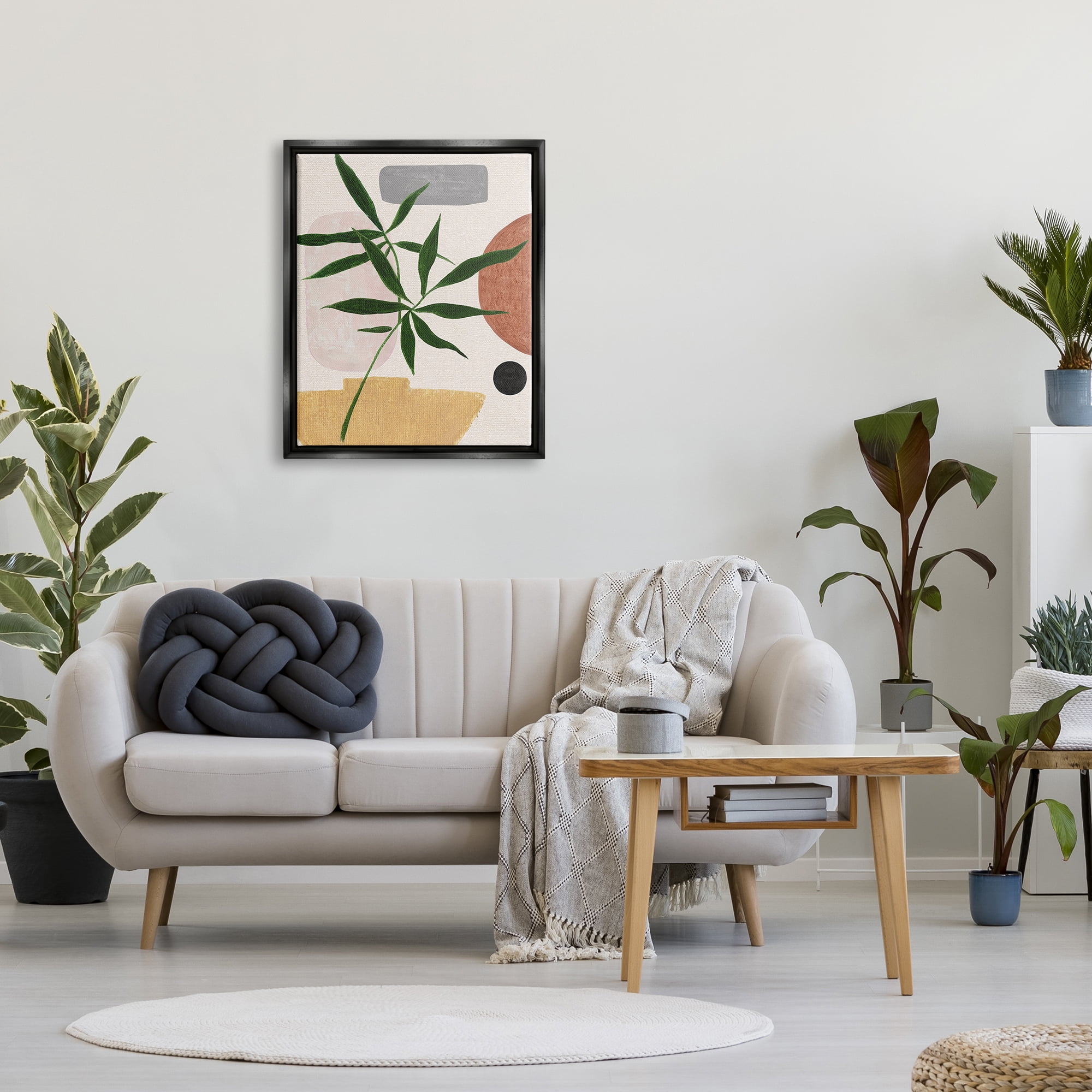 Stupell Industries House Plant & Abstract Shapes Botanical & Floral Painting Black Floater Framed Canvas Art Print Wall Art, 25 x 31