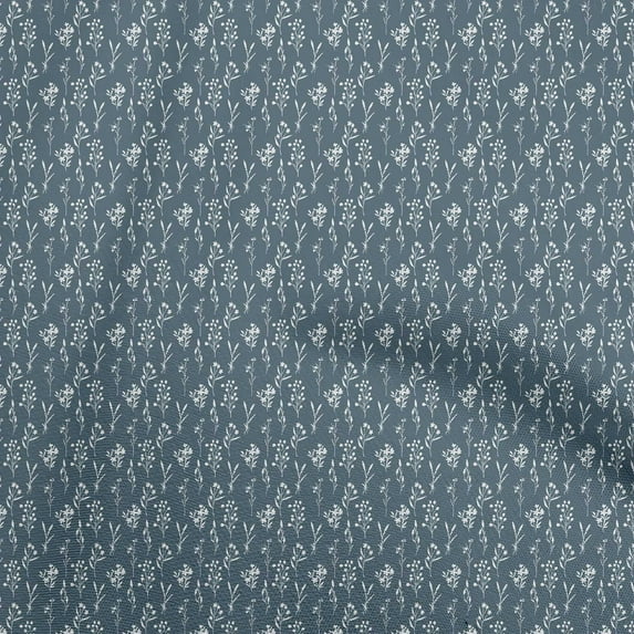 oneOone Cotton Flex Grayish Blue Fabric Floral Sewing Material Print Fabric By The Yard 40 Inch Wide