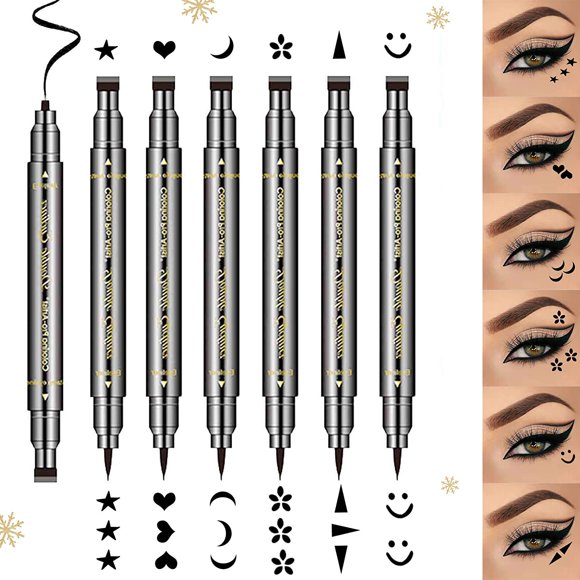 6Pcs Double-sided Liquid Eyeliner Pencil Eyeliner stamp Makeup,Waterproof Black Liquid Eyeliner Pencil Long Lasting & Smudgeproof Eyeliner Tattoo Tool - Ideal Gift for Women
