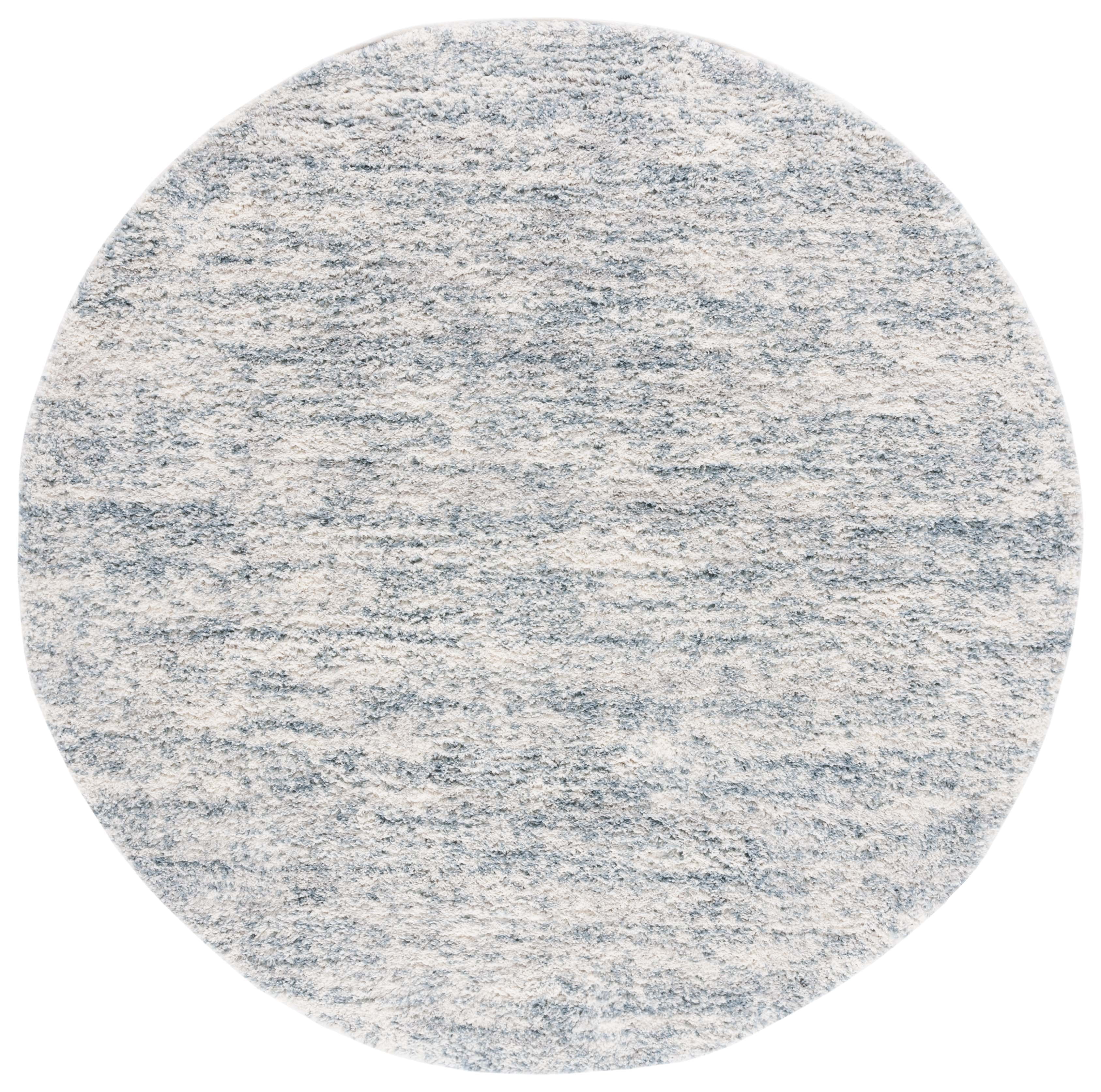 Safavieh Berber Torvald Abstract Polyester Shag Area Rug, Ivory/Light Aqua, 10' x 10' Round