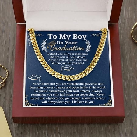 Son Graduation Gifts from Mom & Dad Chain Necklace Graduation Gifts for Son High School Graduation Gifts For him College Graduation Gift with Personalized Message Card