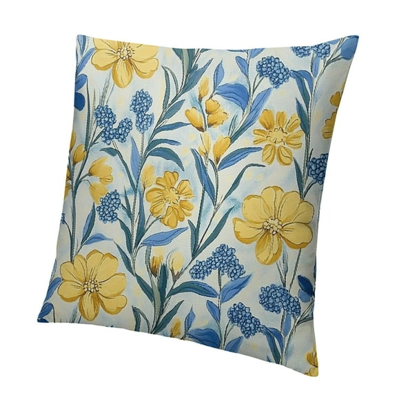 Autua Spring Pillow Covers, Watercolor Blue and Yellow Flower Decorative Throw Pillows,Vintage Plant Floral Summer Seasonal Outdoor Decor Pillowcase Cushion Cover for Couch Sofa 12x12in