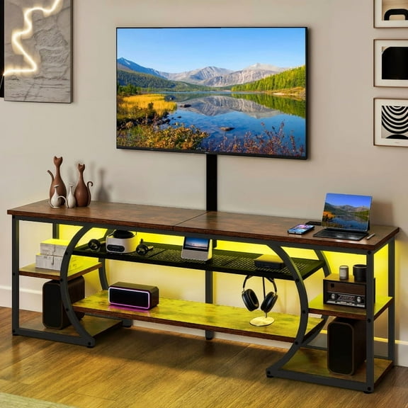 Uforic TV Stand for 65"/70" TVs, LED Entertainment Center with Mount & Power Outlets, TV Media Console Table,Rustic Brown