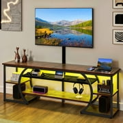 Uforic TV Stand for 65"/70" TVs, LED Entertainment Center with Mount & Power Outlets, TV Media Console Table,Rustic Brown
