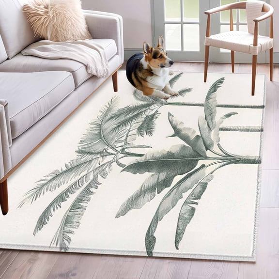 Vintage Palm Tree Area Rug 3x5 Washable Rug Non Slip Tropical Beach Botanical Large Area Rug Indoor Floor Carpet for Entryway Bedroom Kitchen Living Room Home Office Dining Room Nursery