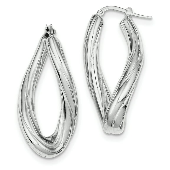 Primal Silver Sterling Silver Rhodium Plated Twisted Oval Hoop Earrings