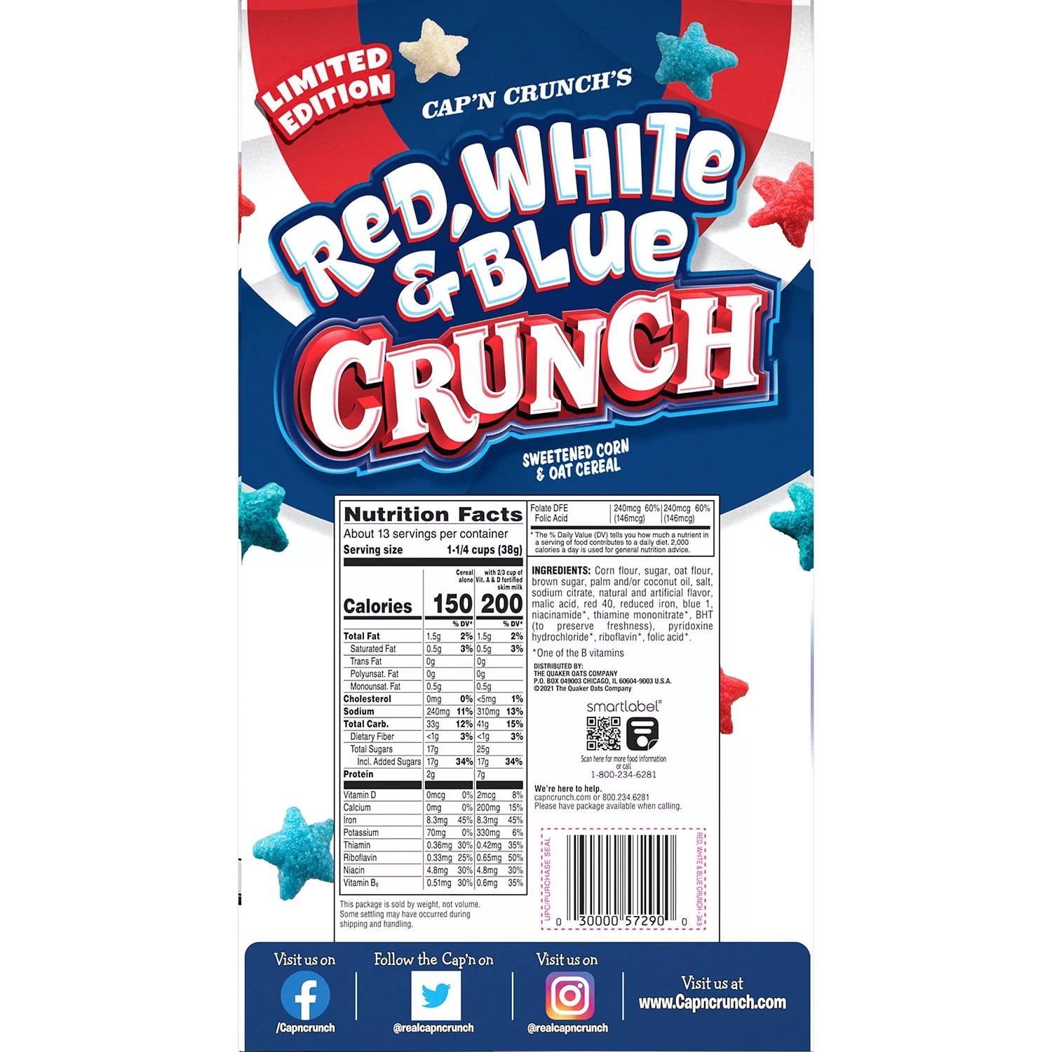 Cap'n Crunch's Red, White and Blue Crunch Cereal (34.9 Ounce)