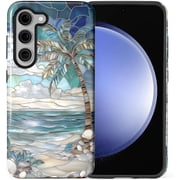 Case for Samsung Galaxy S25 Plus, Anti-Scratch Full-Body Cover Shockproof Slim Design Case, PC Hard Shell & Silicone Inner Bumper -Beach Palm Tree