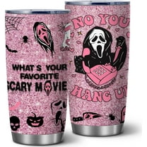 Scream Tumbler,Scary Movie Halloween Tumbler for Women Girls,Ghostface Tumbler Spooky Vibes 20 OZ Horror Scary Face Theme Decor Insulated Cup with Lid,Vacuum Stainless Steel Coffee Mug Stemless Cup