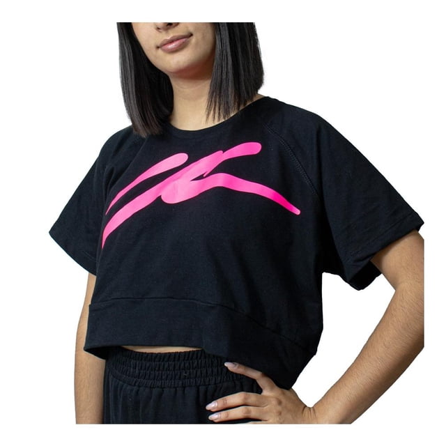 Crop Top para Mujer Atletica Talla M Negro Manga Corta