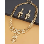 Trendy pierced gold vine necklace and earring set