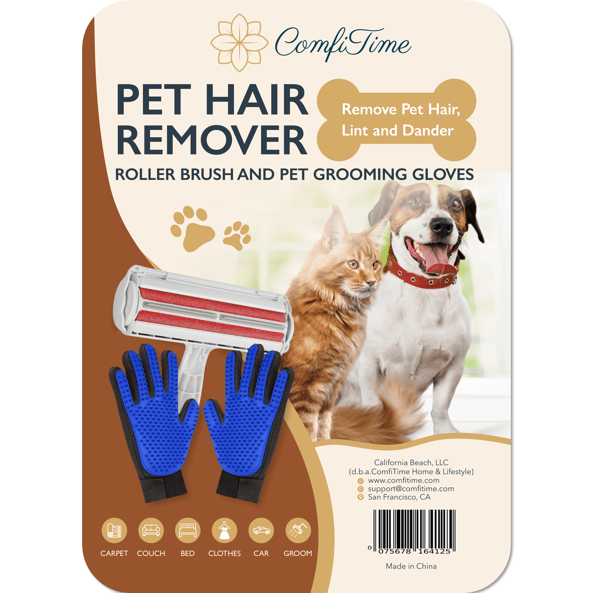 ComfiTime Pet Hair Remover Pet Grooming Gloves Set Dog Cat Grooming Washing Gloves Deshedding Brush for Dogs Cats Reusable Lint Roller for Pet Hair Dog Cat Hair Fur Remover for Couch Furniture Walmart...