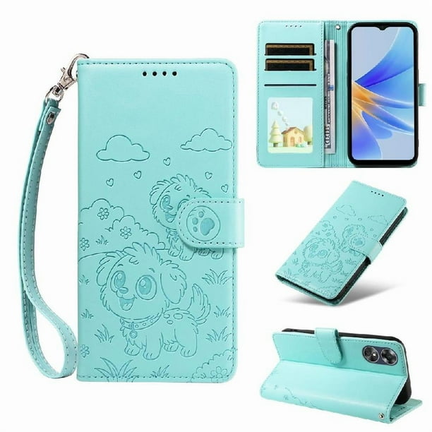 Funda Cartera GANGXUN con Diseño de Perrito en Relieve para OPPO A17/A17K , Protección 360° con Ranuras y Correa Desmontable