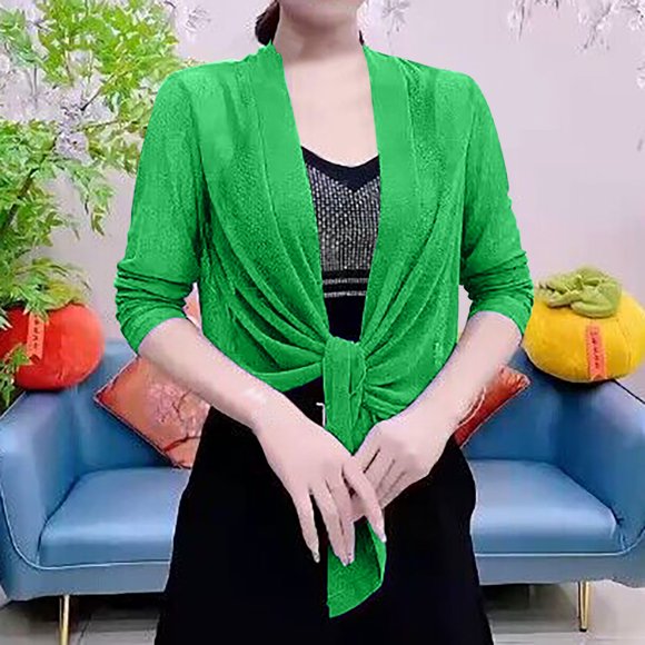 EQWLJWE Summer Savings Clearance! Shrugs for Women Bolero Shrug Short Sleeve Sheer Chiffon Tie Front Cardigan For Evening Dress Cardigan For Dress Plus Size