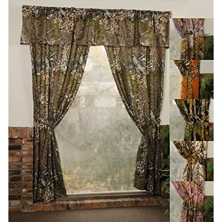 Rustic Camo Woodland Window Curtain Panel Valance 5 Pc Drape Set
