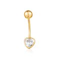 thumbnail image 1 of Belly Button Rings 14k Yellow Gold Navel Rings Simulated Diamond Heart Bezel Set Stud Body Piercing, 1 of 6