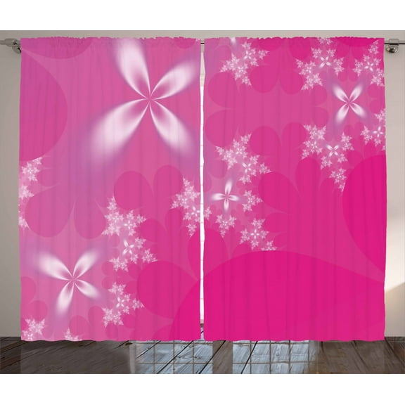 Ambesonne Hot Pink Curtains 2 Panel Set, Vibrant Floral Modern, 108" x 84", Hot Pink White