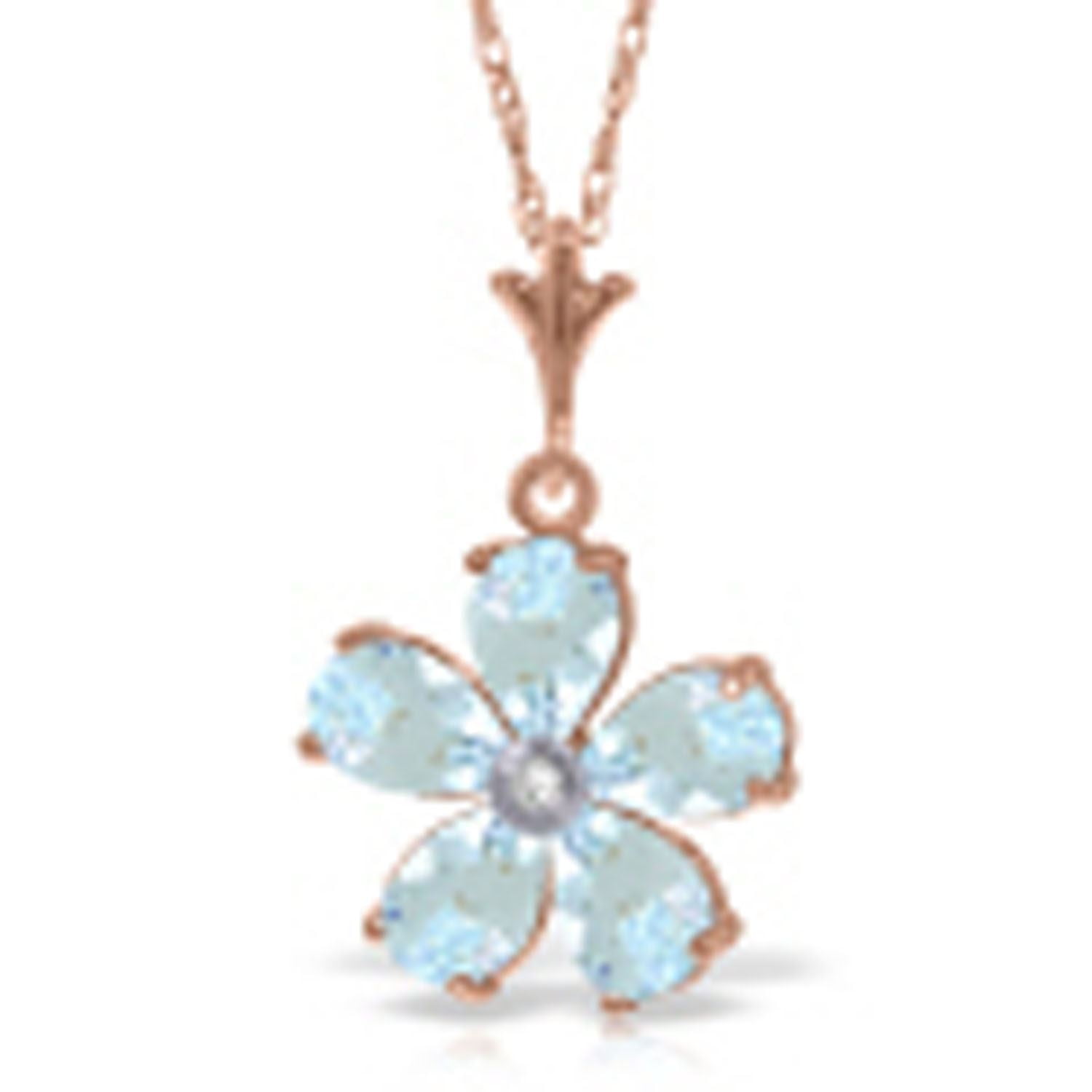 ALARRI 0.6 Carat 14K Solid Rose Gold Butterfly Necklace Aquamarine with 24 Inch Chain Length