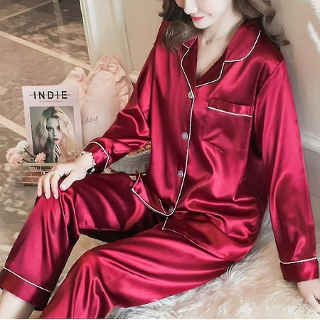 Satin pyjamas long sleeve hotsell