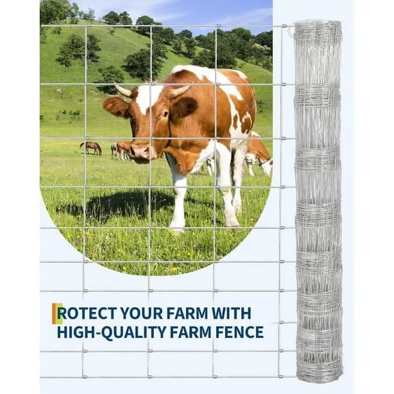 Historyli Cattle Fence, 4FT x 328FT, Heavy Duty Galvanized Wire, for Hog, Goat, Sheep & Deer