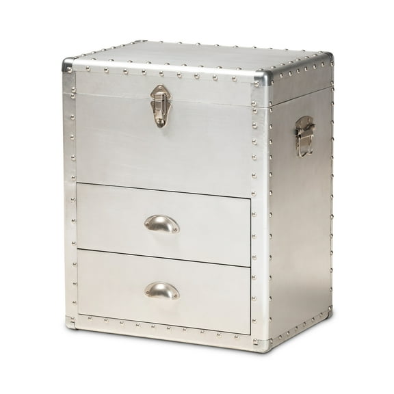 Baxton Studio Serge French Industrial Silver Metal 2-Drawer Accent Storage Chest