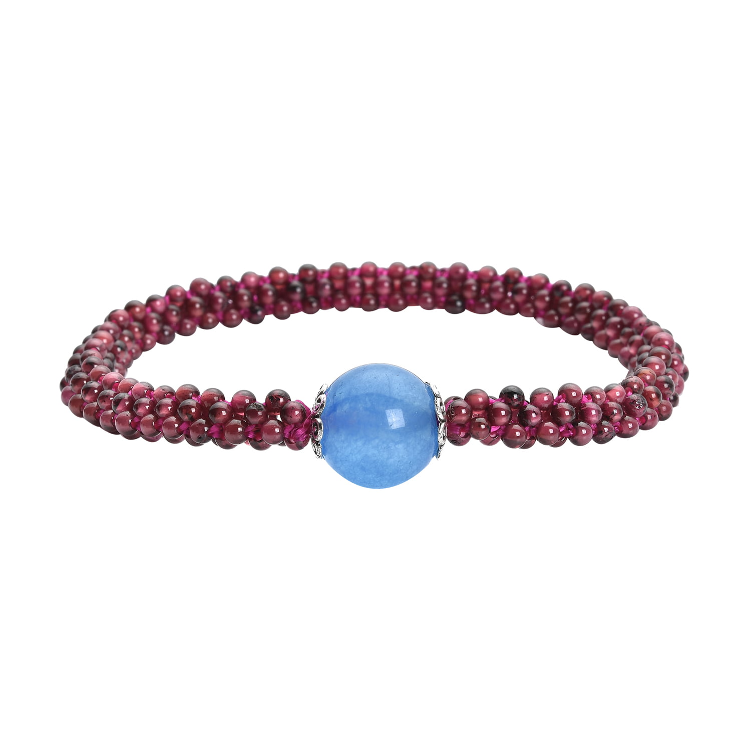 925 Sterling Silver Vintage Red Garnet Beads Charm Bracelet Women Lady Jewellery 