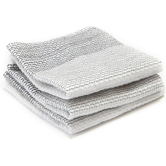 Full Circle Tidy 100% Organic Cotton Dish Towel 3 Count, Grayscale - 2 Packs